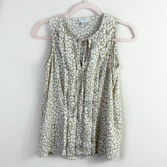 J. Crew Sleeveless Pleated Tie-Neck Leopard Cheetah  Animal Print Tank Top XXS - Picture 1 of 8